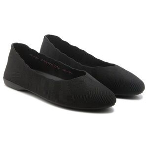 Skechers Cleo Style Knit Ballet Flat Black Almond Toe Slip On Stretch Fit